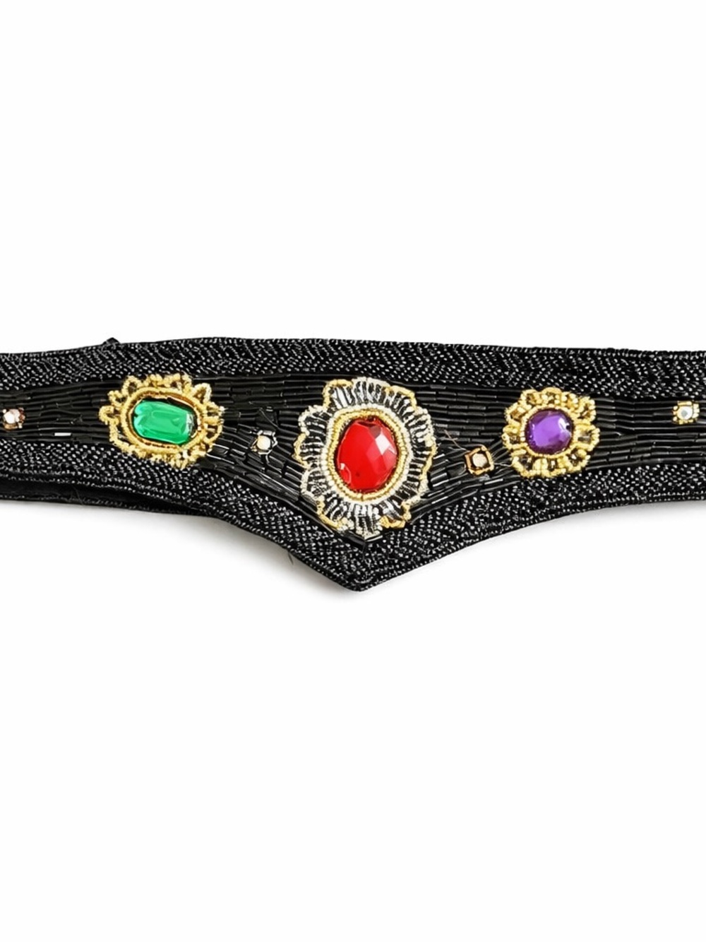 Milor Black Beaded Jeweled Stretch Waist Belt Boho Statement